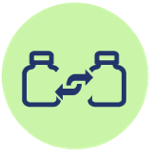 Two drug containers with swapping arrows icon