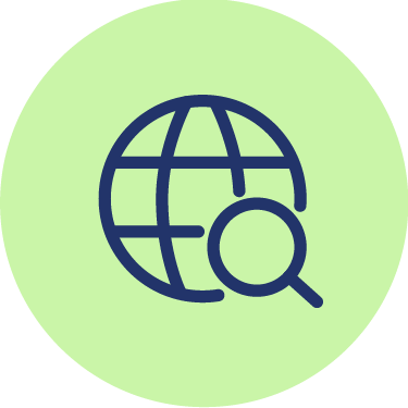 Globe with magnifying glass icon